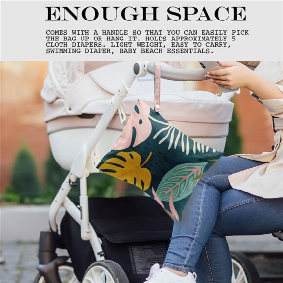 Waterproof Wet/Dry Bag for Swimsuits, Diapers, Gym Clothes - Tropical Palm Leave - Picture 3 of 8